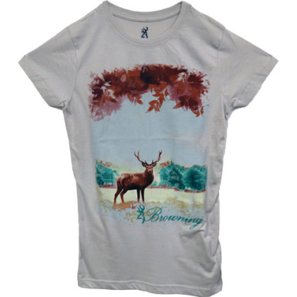 Bg Women\'s Short Sleeve Fitted - Fall Deer Shirt Small Grey<